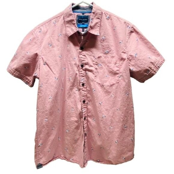 Michael Brandon Button Up Shirt Men's Medium Slim Fit Pink Flamingos Casual GUC - Picture 1 of 8